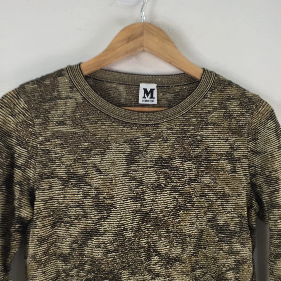 Missoni womens knit top size 44 aus 12 gold black metallic long sleeve 115137 — 第 2/4 张图片