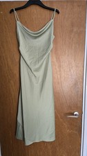 Ladies Sage Green Gown Dress Satin like fabric Size M