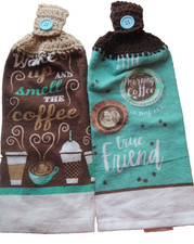 2 Crochet Top Kitchen Towels  Coffee      162