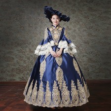 Vintage Ball Gown Costume Wedding Court Blue Dress Cosplay Costume Halloween