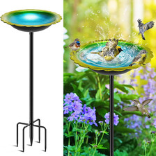 38In Bird Bath for Outside, Metal Birdbath Bowl Decorated Metal with 5 Prong Bas