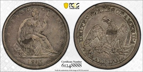 1845 O 50C SEATED LIBERTY HALF DOLLAR PCGS XF DETAILS WB-1 RPD, FS-303 ERROR