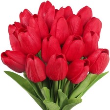 20 Pcs Artificial Red Tulip Flowers Faux Tulip Stems PU Real Touch Tulips 13.7