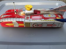 Vintage Interkozmosz Hungarian Litho Tin Battery Space Car Rocket Ship Red