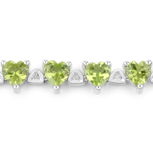 10.24 Carat Genuine Peridot and White Diamond .925 Sterling Silver Bracelet - Picture 2 of 7