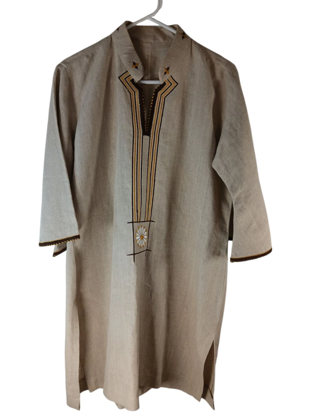 NWOT Aftrican Moroccan Embroidered Med Wgt Linen Shirt Religious Festival Muslim
