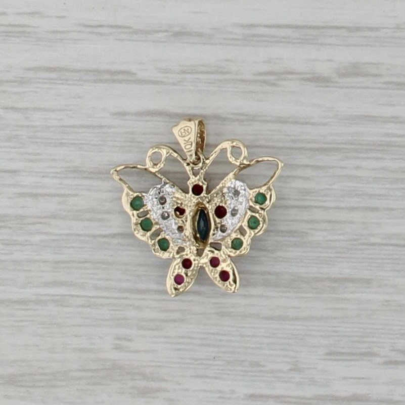 0.78ctw Gemstone Butterfly Pendant 10k Gold Ruby Emerald Sapphire Diamond - Image 3 of 4