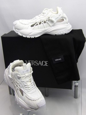 VERSACE MERCURY WHITE LEATHER  SCI FI TOP PLATFORM SNEAKERS 44.5 11.5 ITL