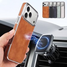 Mag Safe Case For iPhone 17 Pro Max 16 15 14 13 Leather Texture Shockproof Cover