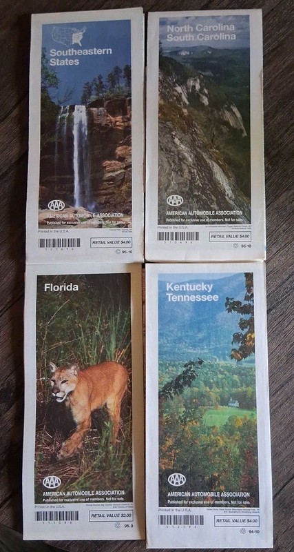 Vintage 1988 AAA Road Maps South East TN KY NC SC FLA good condition...NO RIPS 