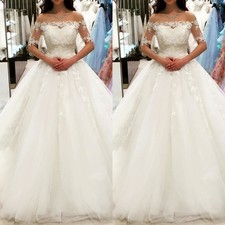 Elegant Wedding Dresses  A Line Lace Short Sleeves White Ivory Bridal Gown