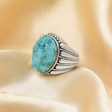 925 Sterling Silver Handmade Natural Gemstone Turquoise Men's Ring Silver Solid