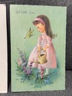 Vintage Sunshine Card Girl waters flowers butterfly Get well Greeting Card — photo 2