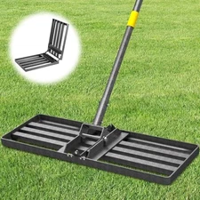 Lawn Leveling Rake 30x10 Inch , Heavy-Duty Yard Leveling Rake 6.2FT Silver Gray