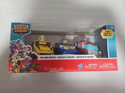 New TRANSFORMERS Rescue Bots Academy Bumblebee-Whirl-Hot Shot Pull Back Vehicles