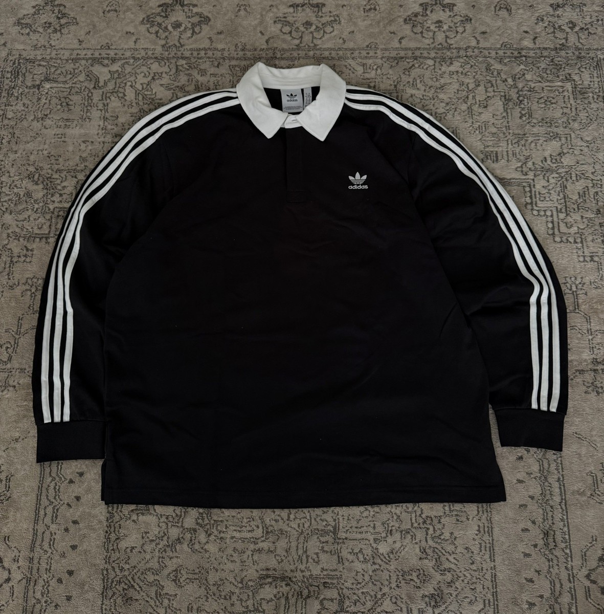 Adidas Originals Adicolor Rugby Polo Shirt Long Sleeve Black Size 