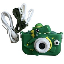 Kids Digital Toy Camera Dinosaur Green Dual Lens w/ Lanyard USB Cable