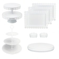 8Pcs White Cake Stand Set Metal Dessert Display Trays Wedding Party