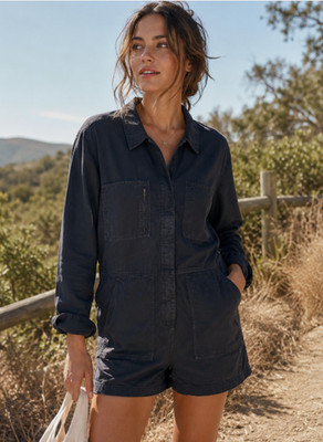 Outerknown STATION Suit Shortall Romper Black Size SP NWT $168 Vacation Travel