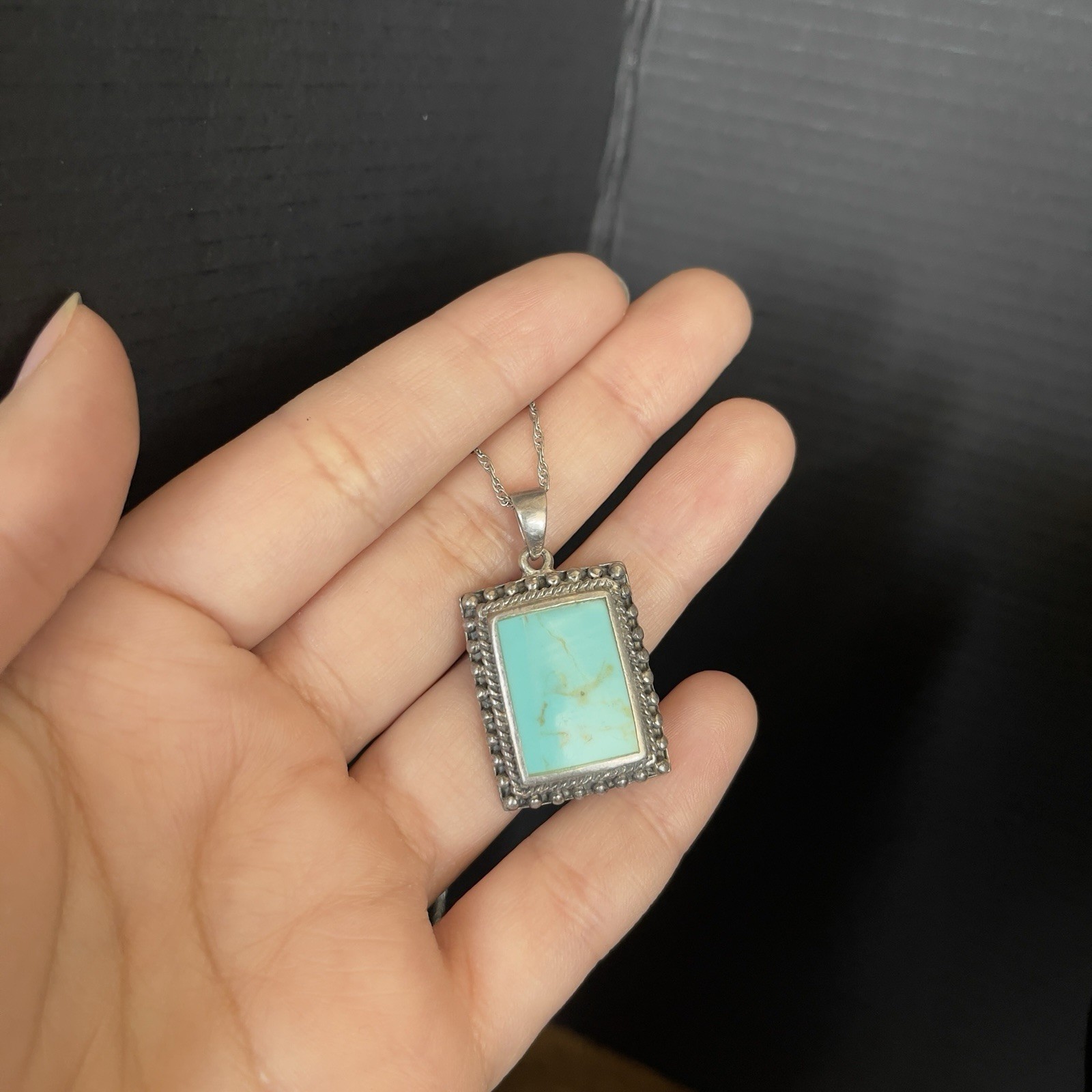 Sterling Silver Native Turquoise Rectangle Statem… - image 6
