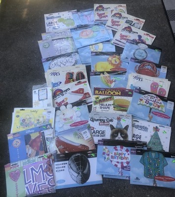 Huge 47 Pc Mylar Foil Balloon Lot Butterfly Birthday Baby Dino Animals Anagram