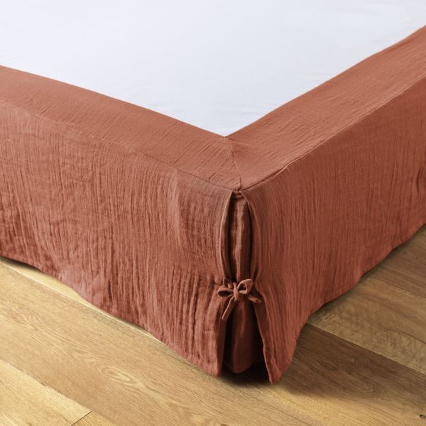 Cache-sommier 90x190 cm en gaze de coton lavé Gaïa coloris Terracotta
