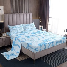 Blue Bowknot Decoration Bed Sheets Twin Size for Girls Adults Watercolor Blue...