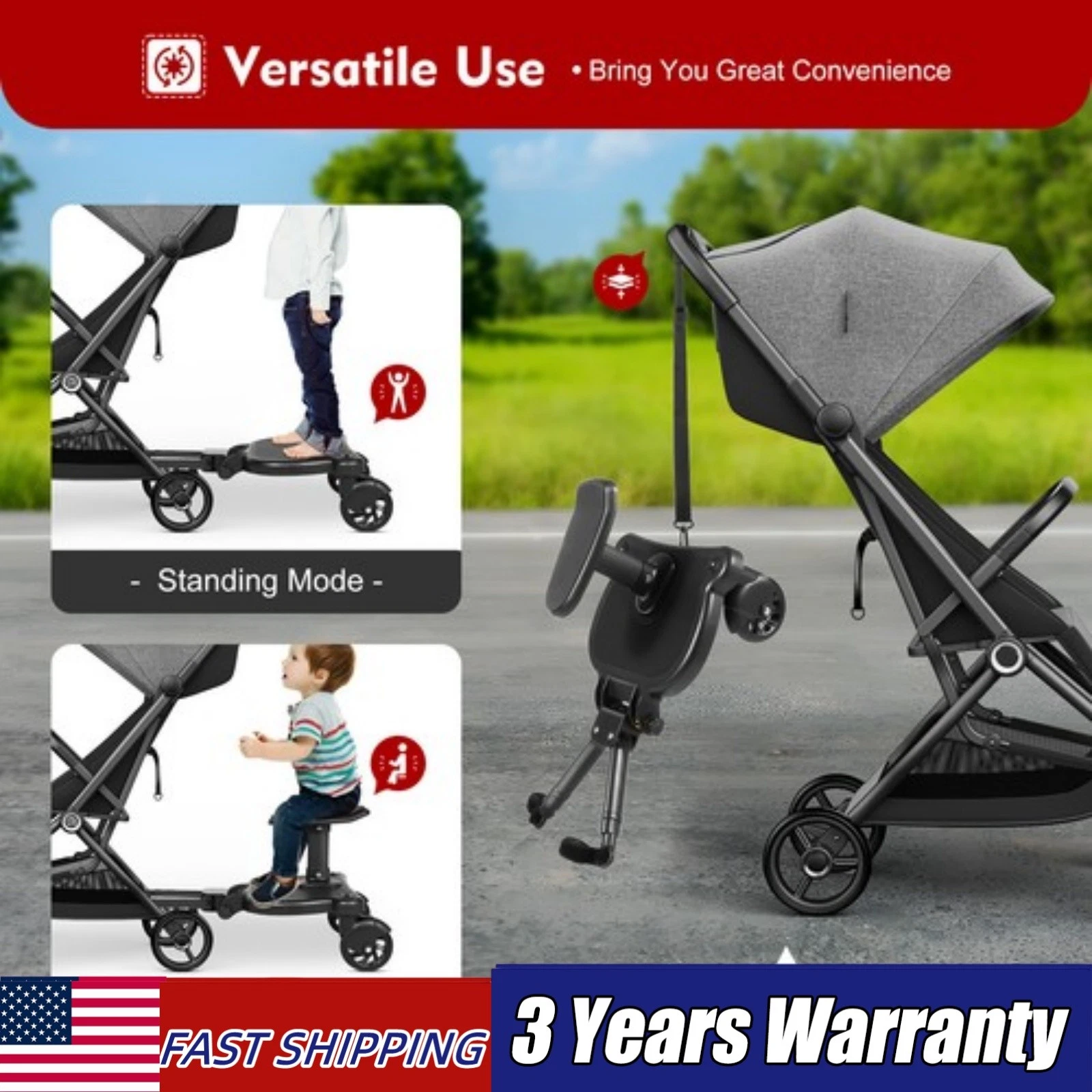 Glider Board Baby Stroller Kid Board Buggy Wheeled Board with Detachable Seat