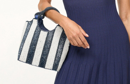 STAUD COTE BEADED BAG BRETON STRIPE MSRP$395 French Chic - Picture 13 of 22