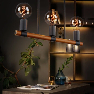 GLOBO Deckenlampe Deckenleuchte Esstischleuchte Holzlampe 3 Flammig Metall schwarz E27