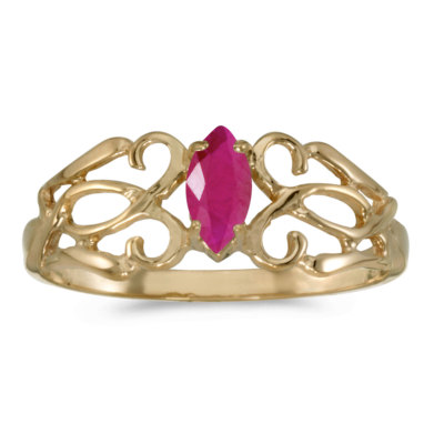 Filigraner Ring 10 Karat Gelbgold Marquise Rubin