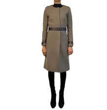 Chloe Wool Khaki Military Tailored Coat Leather