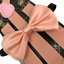 Peach Pink Suspender and Bow Tie Set Tuxedo Wedding Formal Suspenders Adjustable