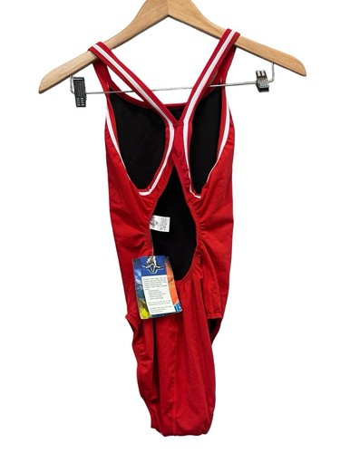 NEW Dolphin Womans Guard Swimsuit Red Lifeguard Solid Thin Strap One Piece Sz 36 - Picture 2 of 2
