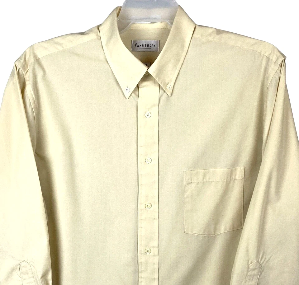 ВИНТАЖНЫЙ Van Heusen поплин LS платье рубашка мужская XL 17 32/33 желтый полиэстер смесь - Изображение 3 из 4
