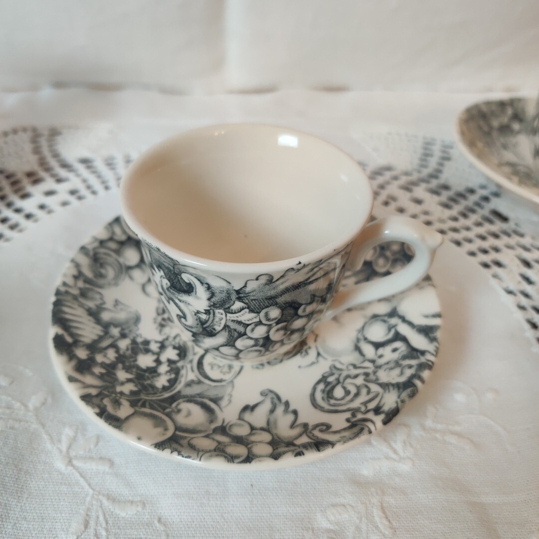 Service à Café Geneviève Lethu - 6 Tasses Expresso + Soucoupes - Motif Josette Multicolore - Occasion