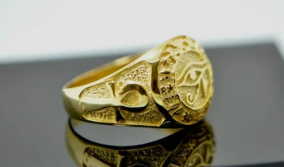 Eye of Ra Ring Ägyptisches Ankh massiv 925 Sterling Silber vergoldet Heiliges Amulett