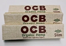 3 Packs Authentic OCB Organic Hemp King Size Slim Rolling Papers & Tips