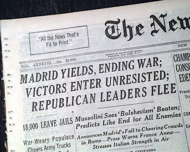 SIEGE OF MADRID Spain Ends w/ Surrender Spanish Civil War Ending 1939