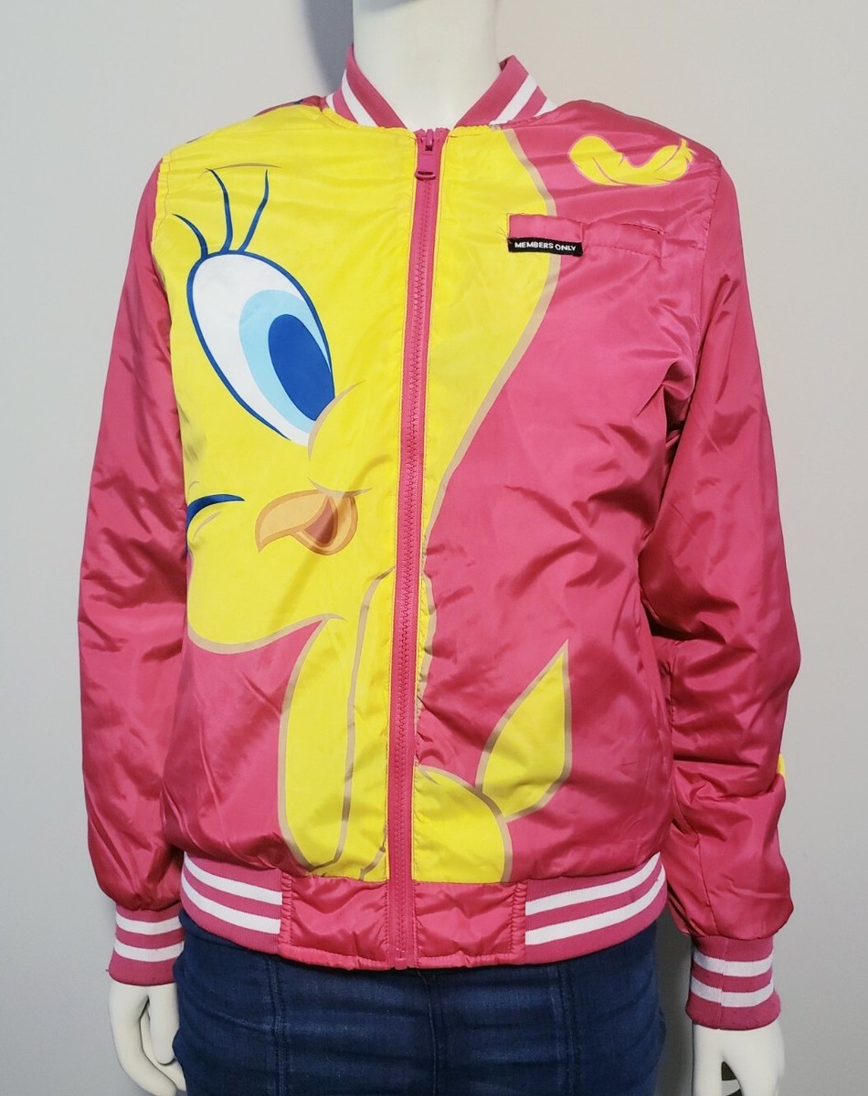 Ladies Medium Members Only Tweety Bird Looney Tunes Pink Bomber