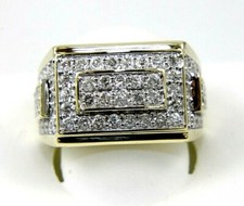 Natural Round Diamond Cluster Square Wide Men's Ring 14k Yellow Gold 2.14Ct