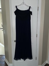 ADRIANNA PAPELL NAVY CHIFFON OFF THE SHOULDER DRESS SZ 16