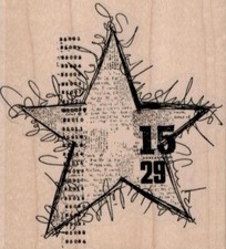 Squiggly Star Collage 3 1/2 x 3 3/4" Rubber Stamp, Mixed Media, Background