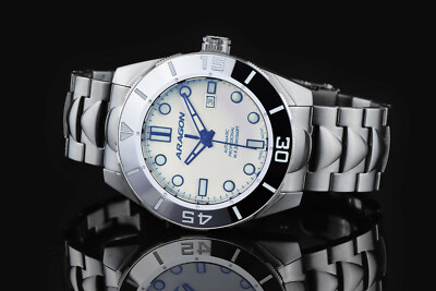 NEW! ARAGON Tungston Bezel Swiss Auto Watch Sapphire Crystal Full Lum 43mm A504W