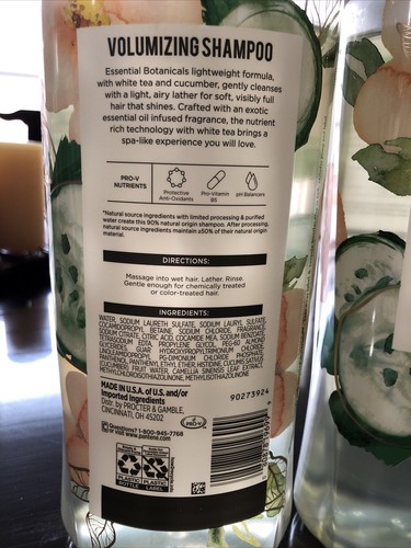 2 Pantene Essential Botanicals White Tea Cucumber Volumizing Shampoo 