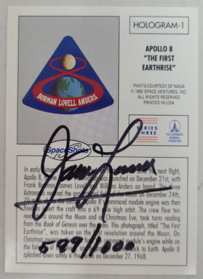 1992 Space Shots Series 3 Apollo 8 First Earthrise Hologram Jim Lovell Signed