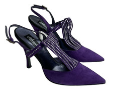 Claudio Milano Women's Evening Sandal Purple Suede Swarovski Crystal 690