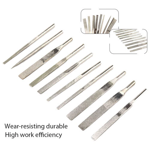 10Pcs Diamond Coated Needle File Flat Kit For Air Micro Die Grinder Polish Tool - Picture 1 of 10