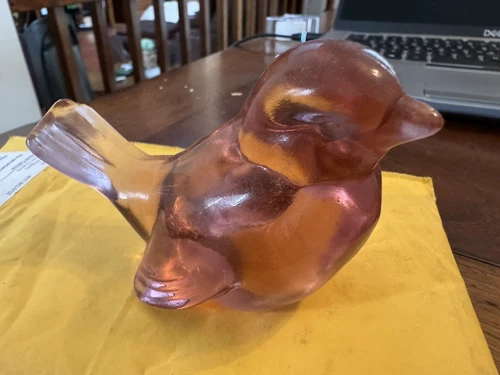 FENTON Art Glass Pink Rose Opal Carnival Bird Sparrow Handmade USA