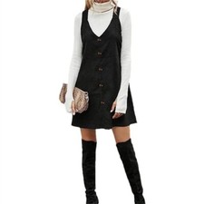 Sophisticated Corduroy Winter Dress V Neck Button Dresses for Work Party